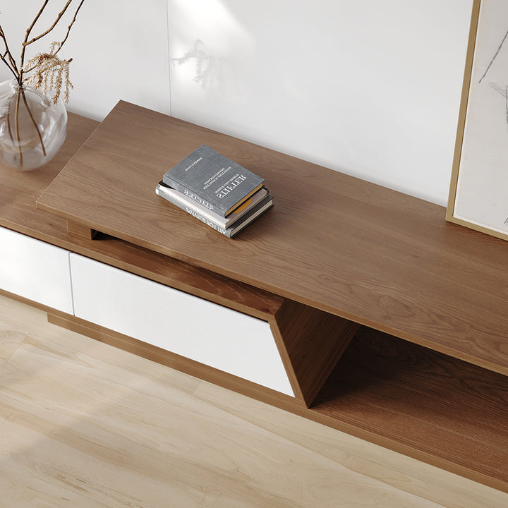 Up to 2800mm Extendable White & Walnut TV Stand Minimalist Floor Media Console with 3 Drawers