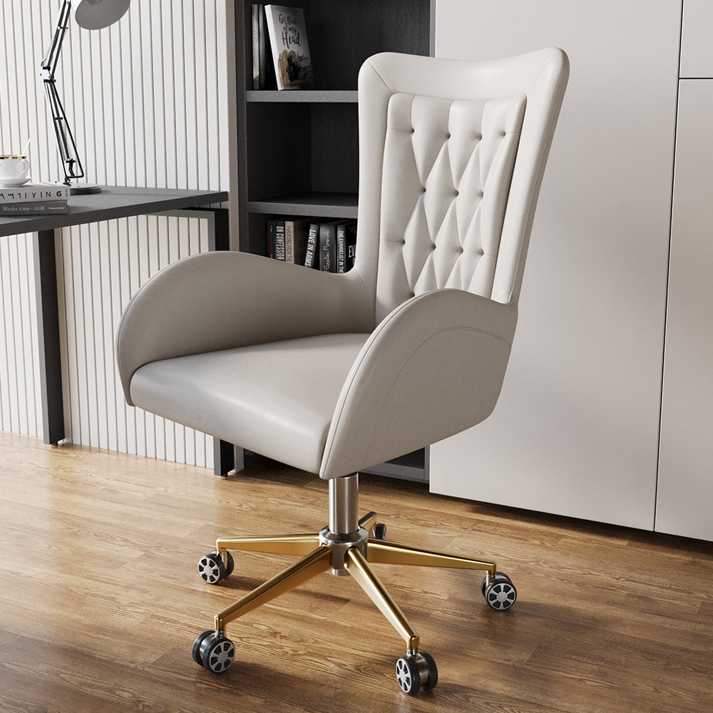 Oakic Modern Leather Office Chair White Ergonomic Desk Chair with Swivel Base & Height Adjustable