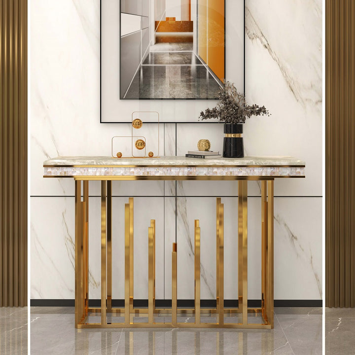 1500mm Modern Marble Console Table Narrow Hallway Table with Gold Stainless Steel Base