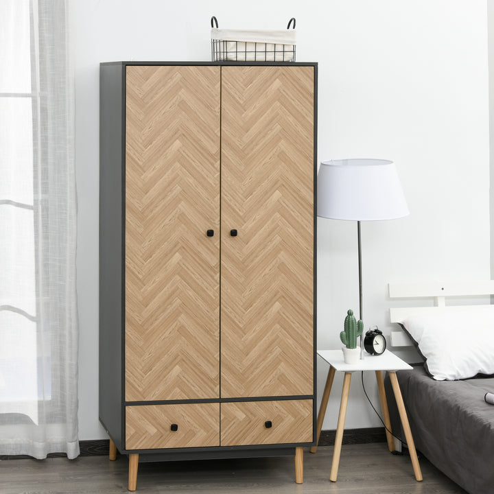 HOMCOM Modern Wardrobe with Wood Grain, 2 Drawers