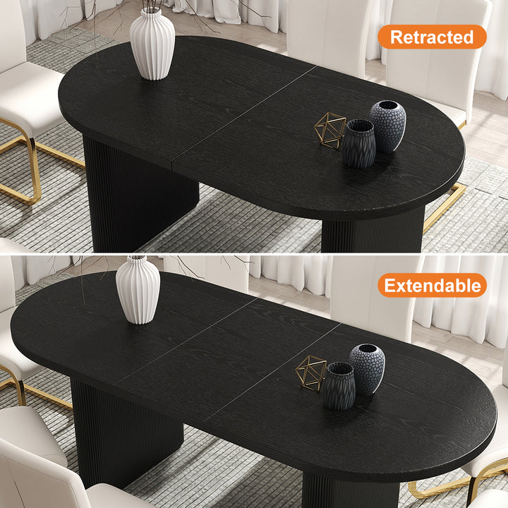 Japandi 63"-79" Oval Extendable Black Dining Table Butterfly Leaf 4-6 Seater