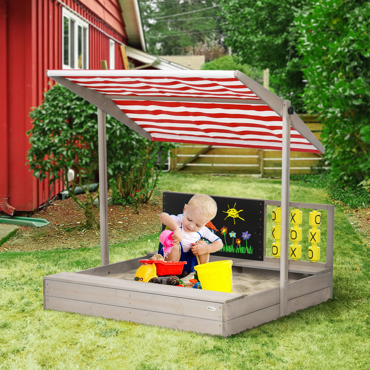 Children's Wooden Sandpit with Protective Canopy and Seating