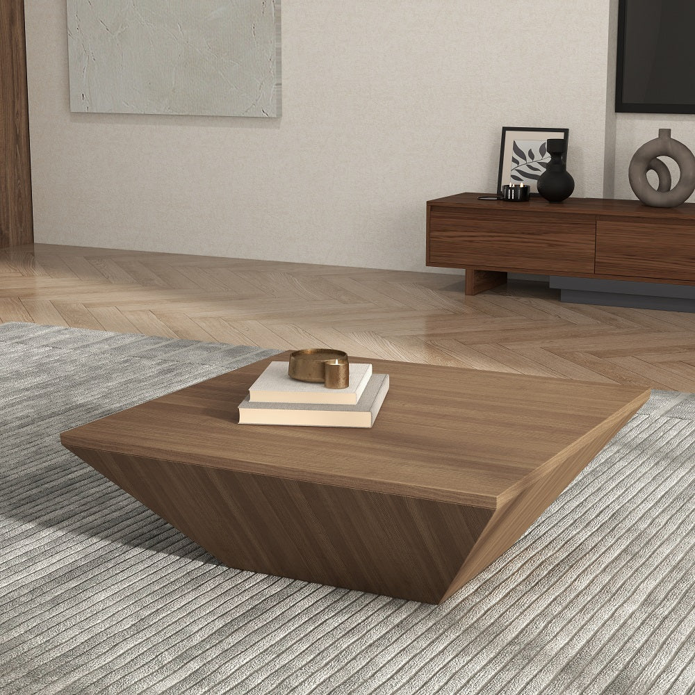 Modern Wood Walnut Coffee Table with Storage Square Coffee Table with 1-Drawer