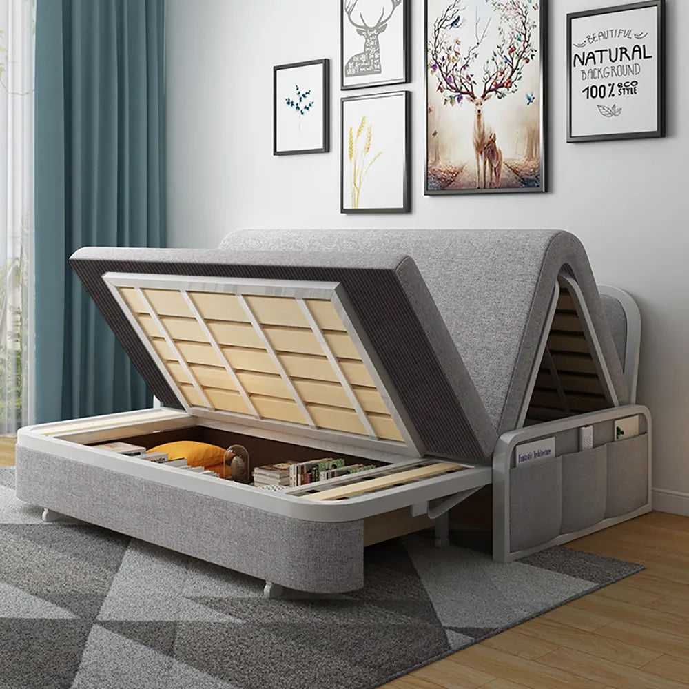 Daybed with Pop Up Trundle Queen Pull Out Sleeper Sofa Couch in Gray