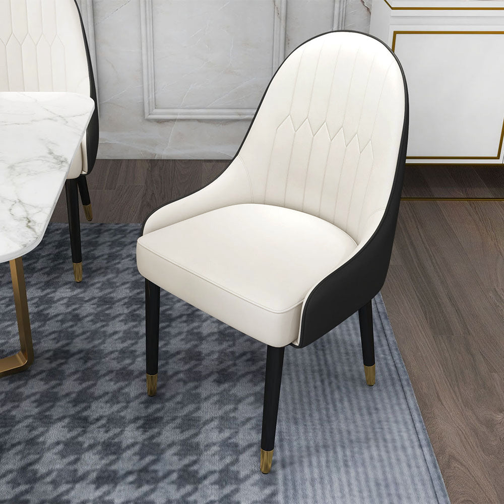 Set of 2 Modern Dining Chairs PU Leather with Upholstered in White & Black Dining Room Chairs