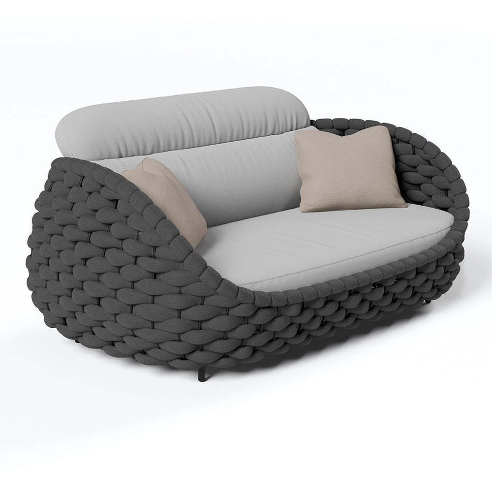 Tatta 2-Seater Woven Rope Outdoor Sofa Patio Loveseat Removable Cushion Gray & Black