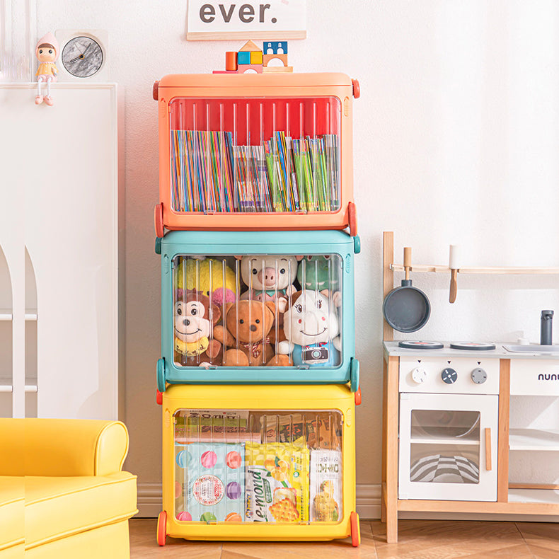 Yellow Kids Toy Organizer Cart Collapsible Storage Bin with Wheels & Handle