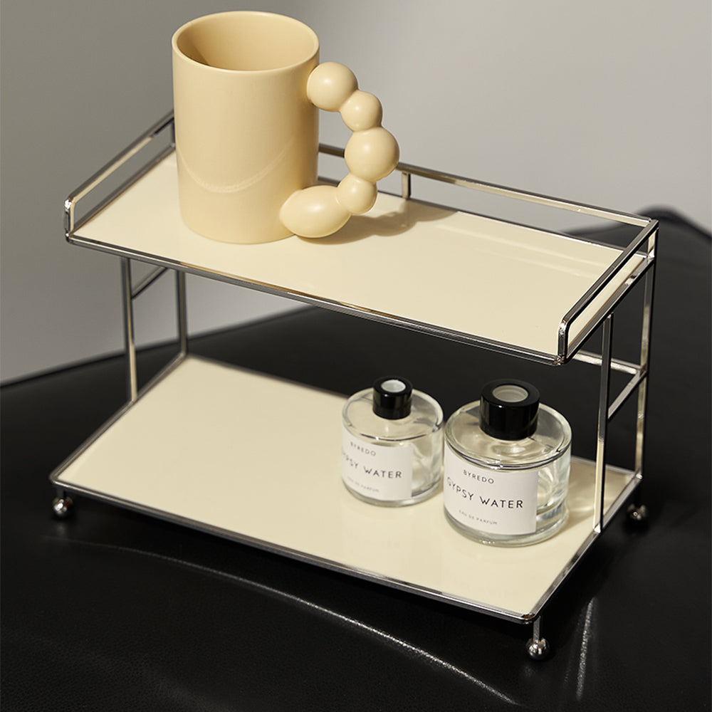 Modern 2-Tier Acrylic Storage Shelf Cream Storage Rack with Open Storage