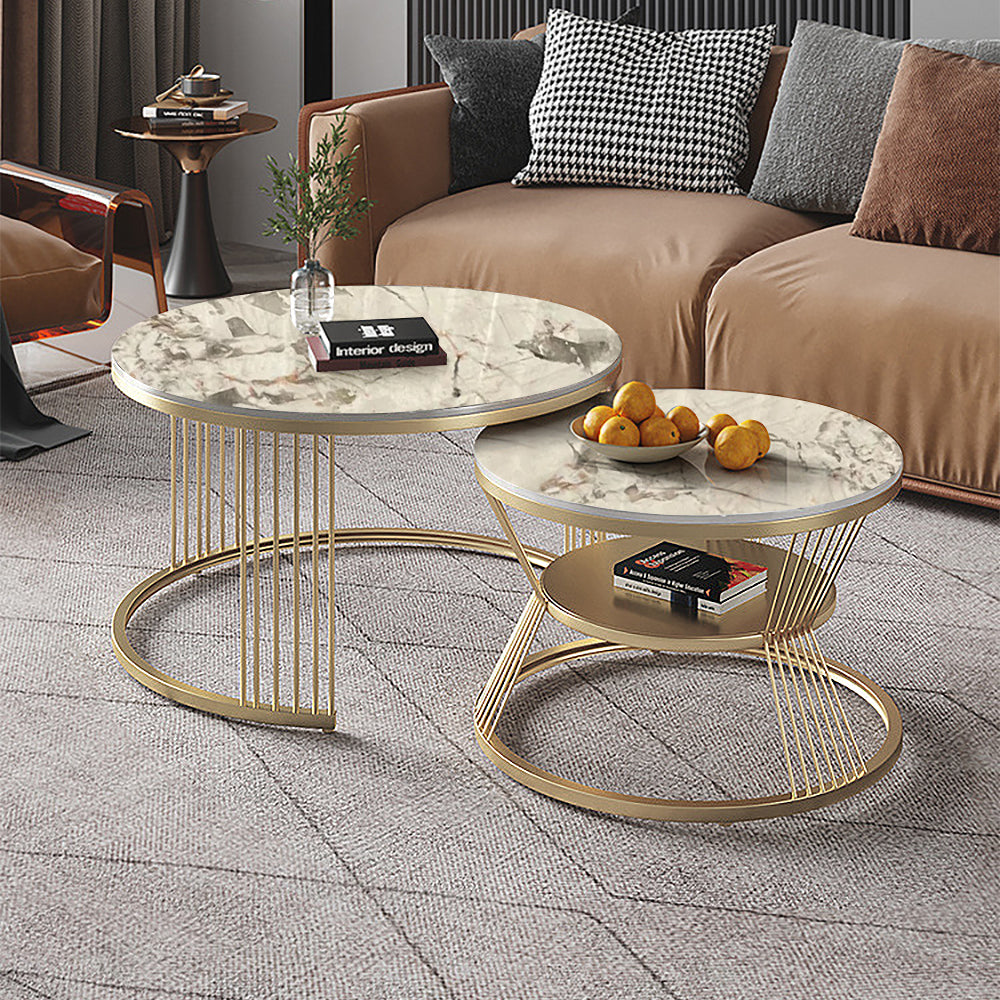 Modern Pandora Nesting Coffee Table Set with Sintered Stone Top 2-Piece Table Set