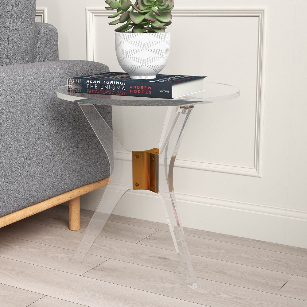 600mm Dia Modern Clear Acrylic End Table Small Round Side Table