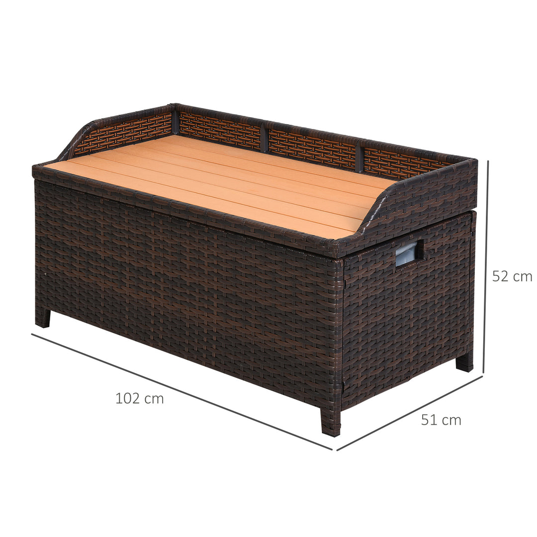 Outsunny Waterproof Rattan Wicker Outdoor Storage Bench with Cushion, Brown