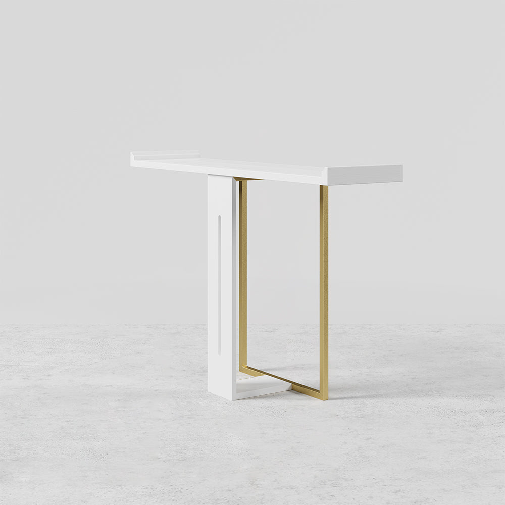 1000mm Narrow Console Table for Entryway Foyer White Solid Wood & Gold Metal in Small