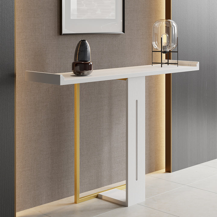 1000mm Narrow Console Table for Entryway Foyer White Solid Wood & Gold Metal in Small