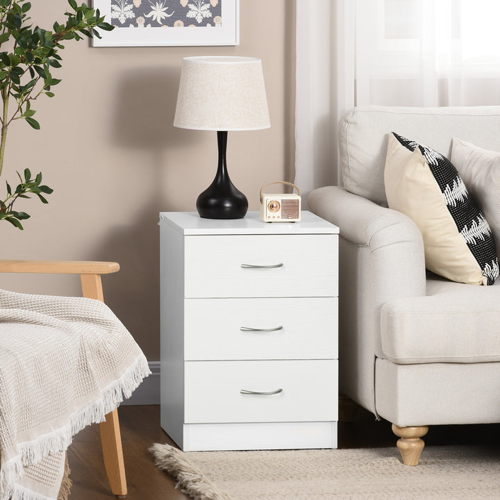 HOMCOM Three-Drawer Simple Bedside Table - White Aosom UK