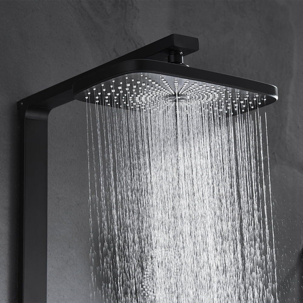 Black Exposed Rainfall Shower Mixer Tap with Handshower & Stone Rack Solid Brass