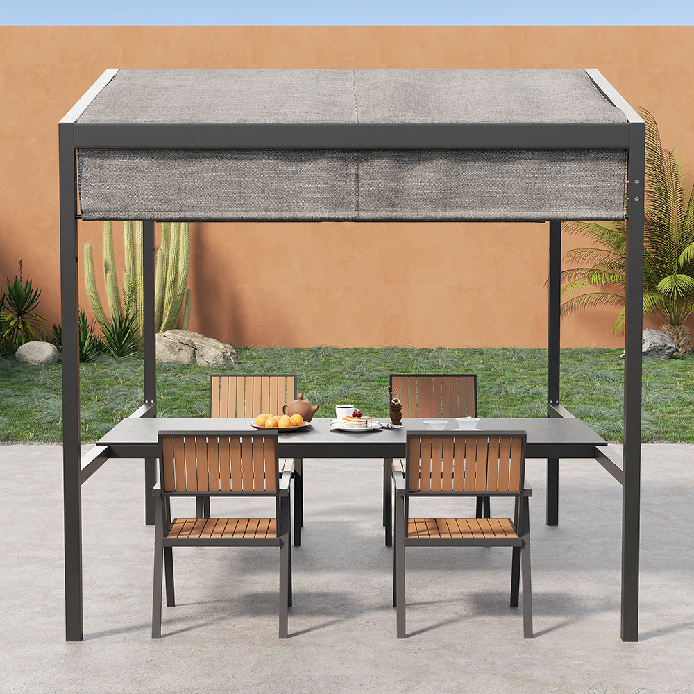 Outdoor Patio Adjustable Height Aluminum Dining Table with Canopy Convert to Bar Table