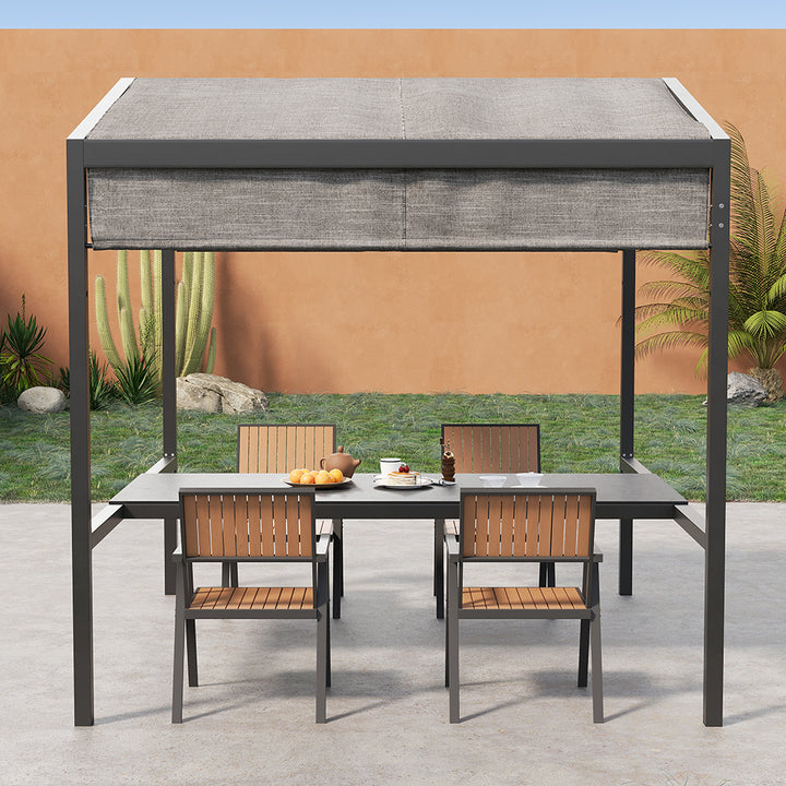 Outdoor Patio Adjustable Height Aluminum Dining Table with Canopy Convert to Bar Table