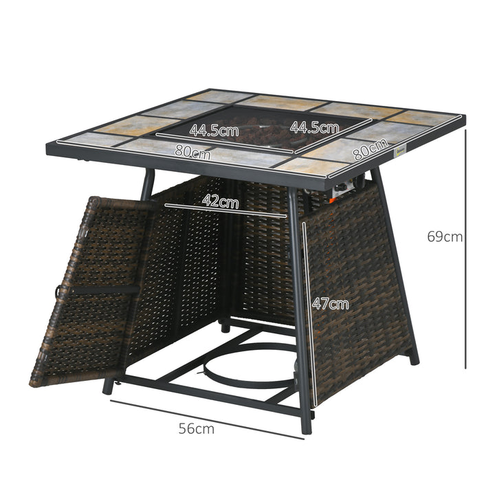 Square Outdoor PE Rattan Fire Pit Table Gas Burner Heater w/ Control Panel