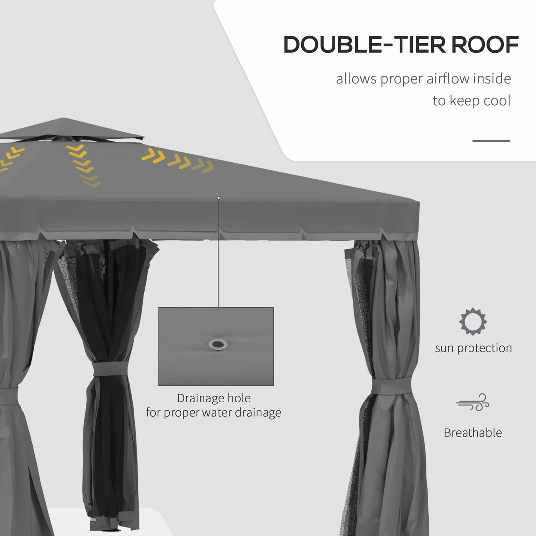 3 x 3(m) Patio Gazebo Canopy Garden Pavilion Tent Shelter Marquee with 2 Tier Water Repellent Roof