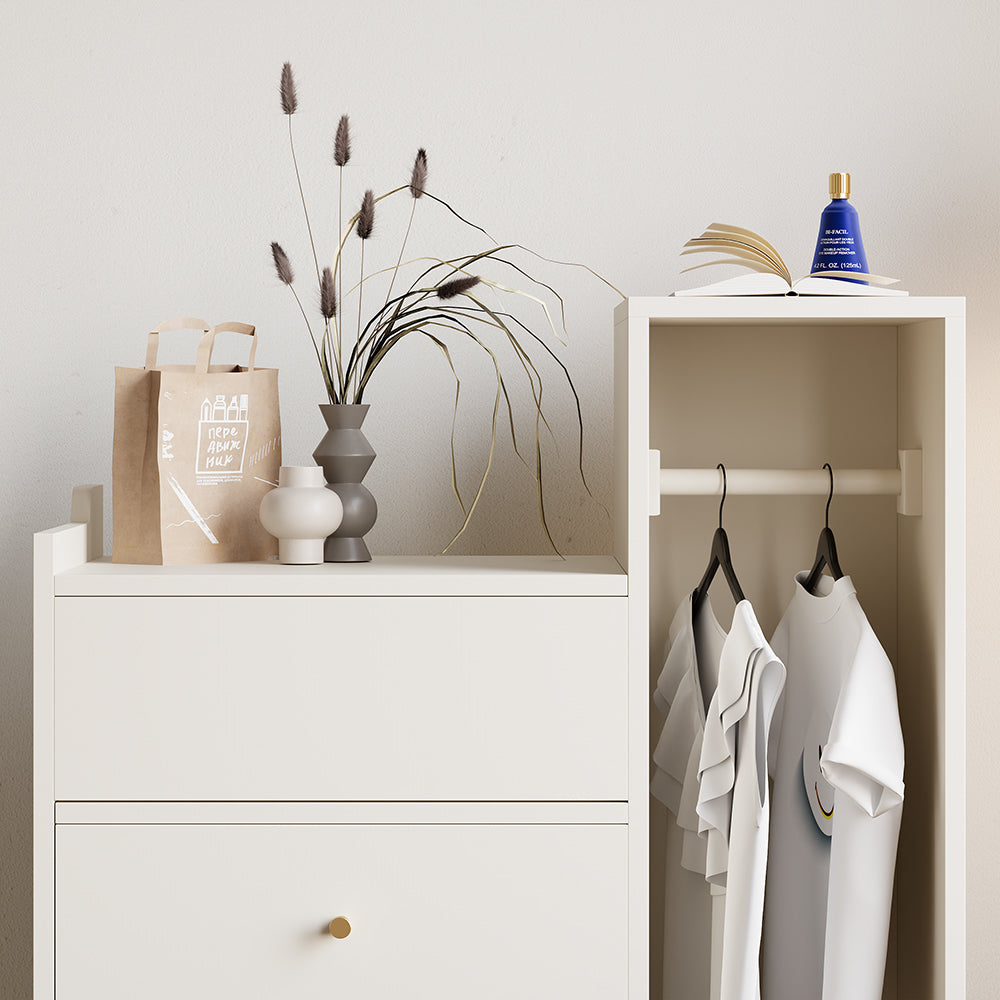 Modern White Mirrored Dresser Chifforobe Wardrobe Closet with 4 Drawers