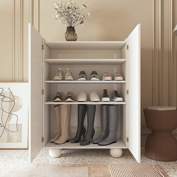 960mm Modern White Shoe Storage for 15 Pairs Wave Design Mirror Shoe Cabinet with Ample Storage & 3 Doors