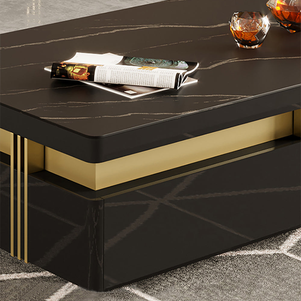 Trimied Modern Coffee Table with Storage in Black Center Table with Stainless Steel Base