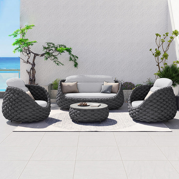 Tatta 4-Person Outdoor Sofa Set, Rotatable Hand Woven Rope Chair & Outdoor Coffee Table with Storage