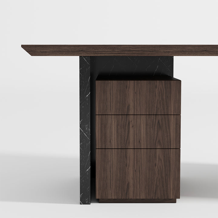 Modern Black & Walnut Wooden Home Office Desk with Movable File Cabinet Office Furniture