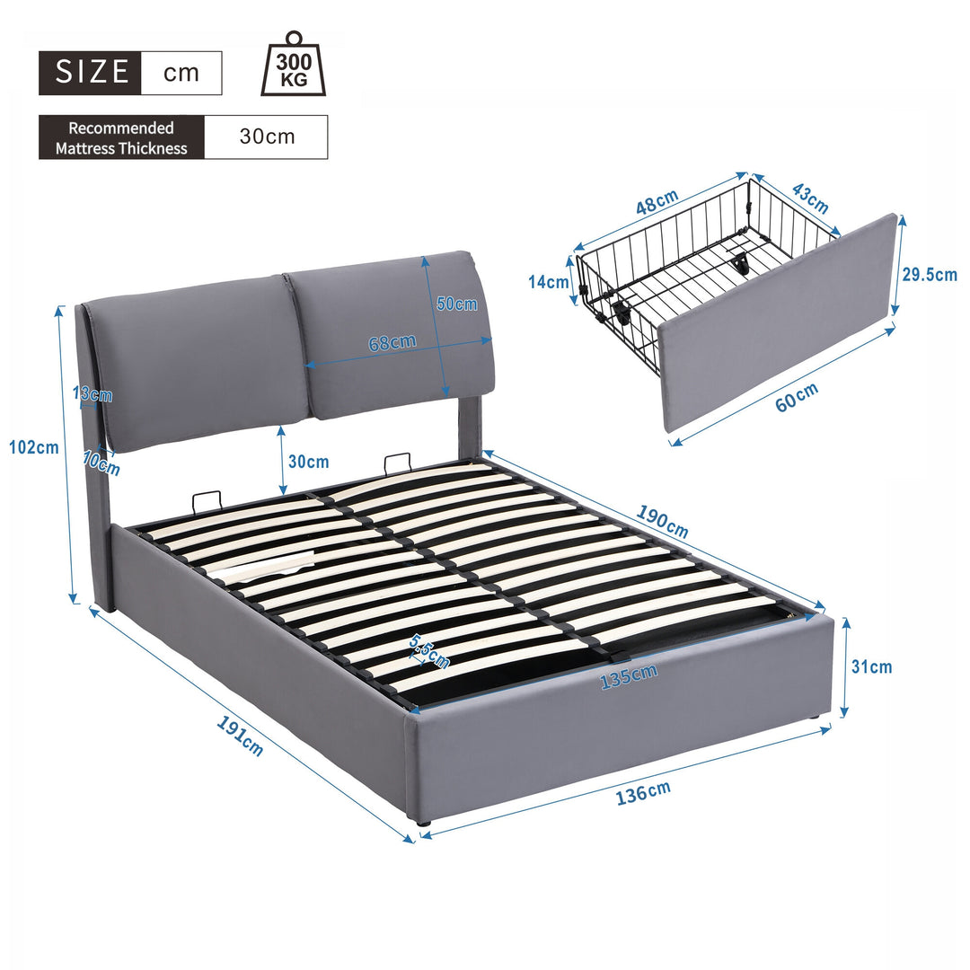 Upholstered Double Bed with Hydraulic Storage