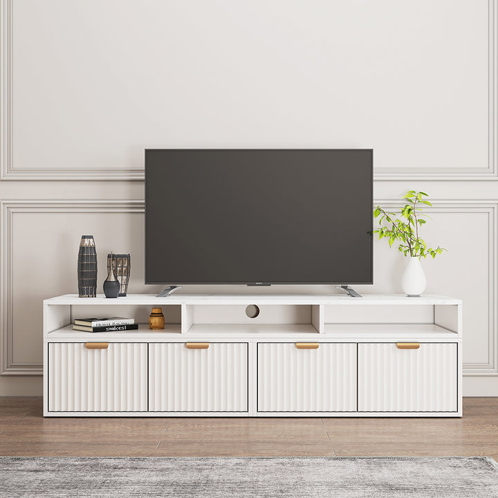 1440mm TV Stand White Corner Media Console Fluted with 2 Drawers & 5 Shelves