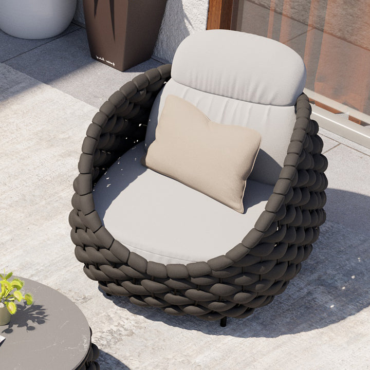 Tatta Modern Outdoor Swivel Chair 360 Rotatable Gray & Black Woven Rope Armchair Sofa