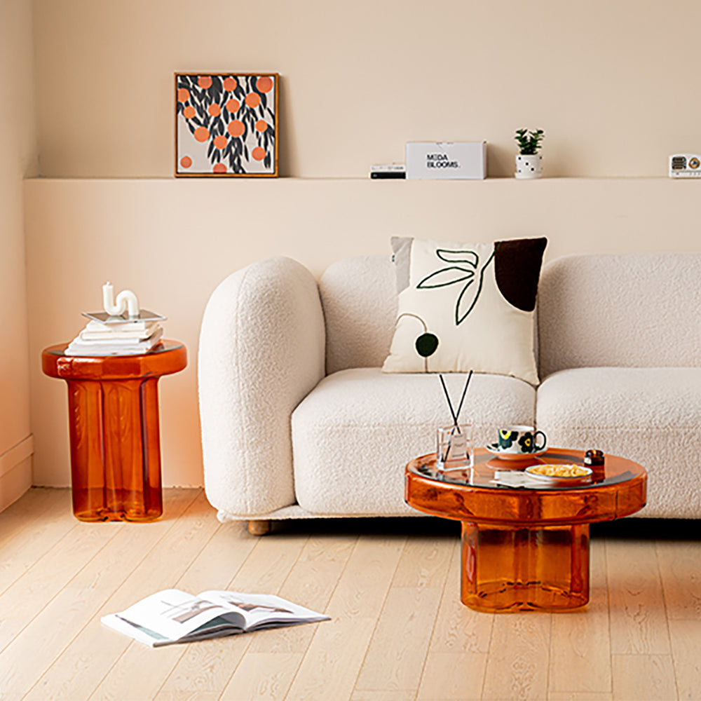 Modern Glass Coffee Table Set 2-Piece Cloud-Shaped in Orange