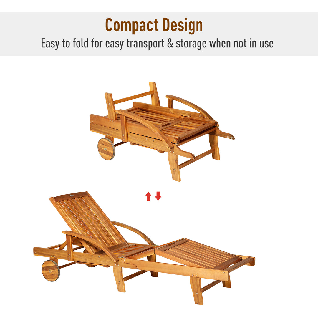 Outdoor Garden Patio Wooden Sun Lounger Foldable Recliner Deck Chair Day Bed Furniture with Wheels