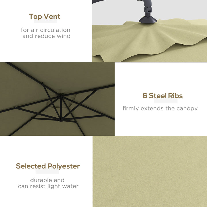 Waterproof Cantilever Parasol w/ Cross Base