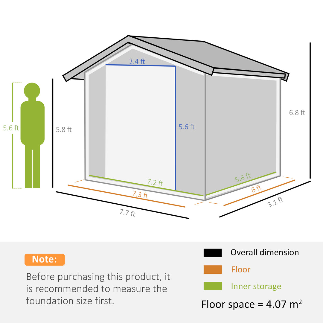 8 x 6.5 ft Metal Garden Storage Shed Apex Store for Gardening Tool with Foundation Ventilation and Lockable Door