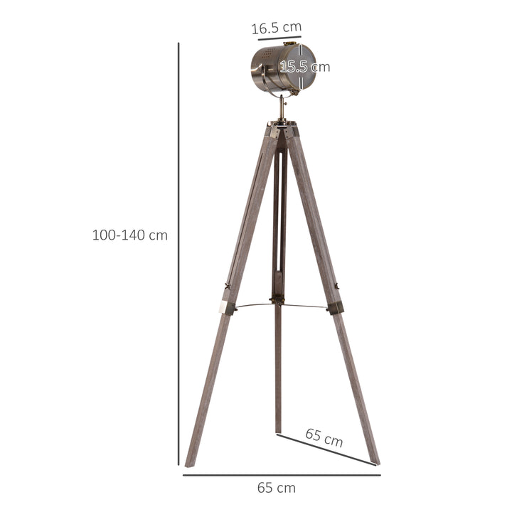 Vintage Tripod Floor Lamp Retro Industrial Photography Light Spotlight Antique Searchlight Wooden Base