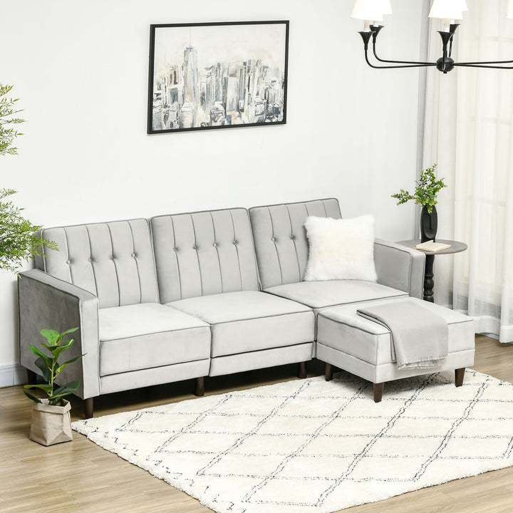 L Shape Sofa Bed Set with 3-Seater Sofa and Footstool