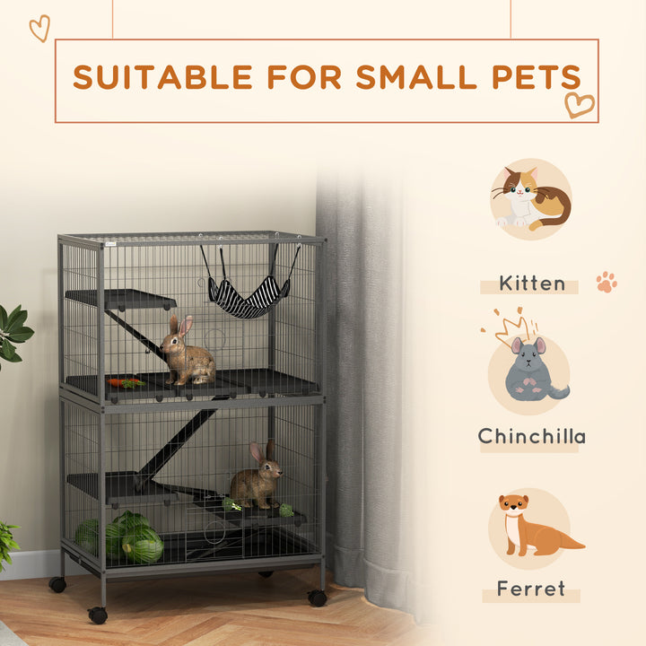 Small Animal Cage for Chinchilla Ferret Kitten on Wheels with Hammock Removable Tray