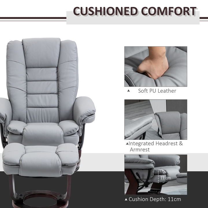 Manual Recliner and Footrest Set PU Leather Leisure Lounge Chair Armchair with Swivel Wood Base