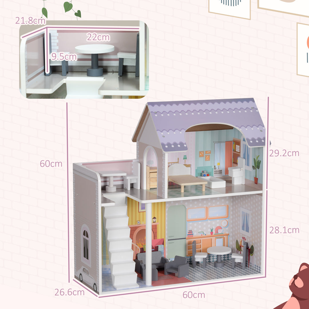 2 Storey Dolls House with 13 Pieces Furniture