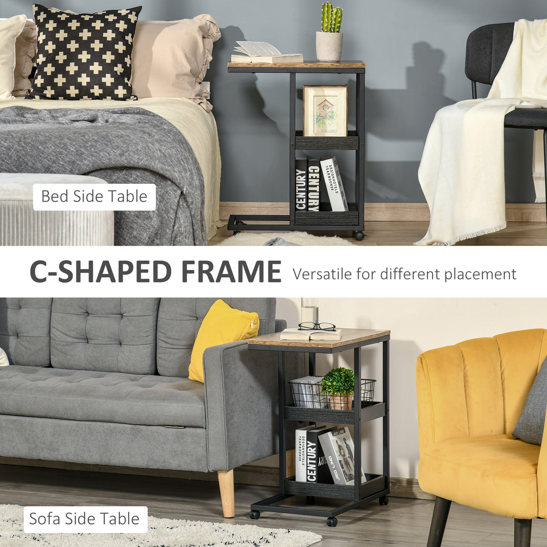 HOMCOM Mobile Sofa Side Table: C-Shaped Couch Companion