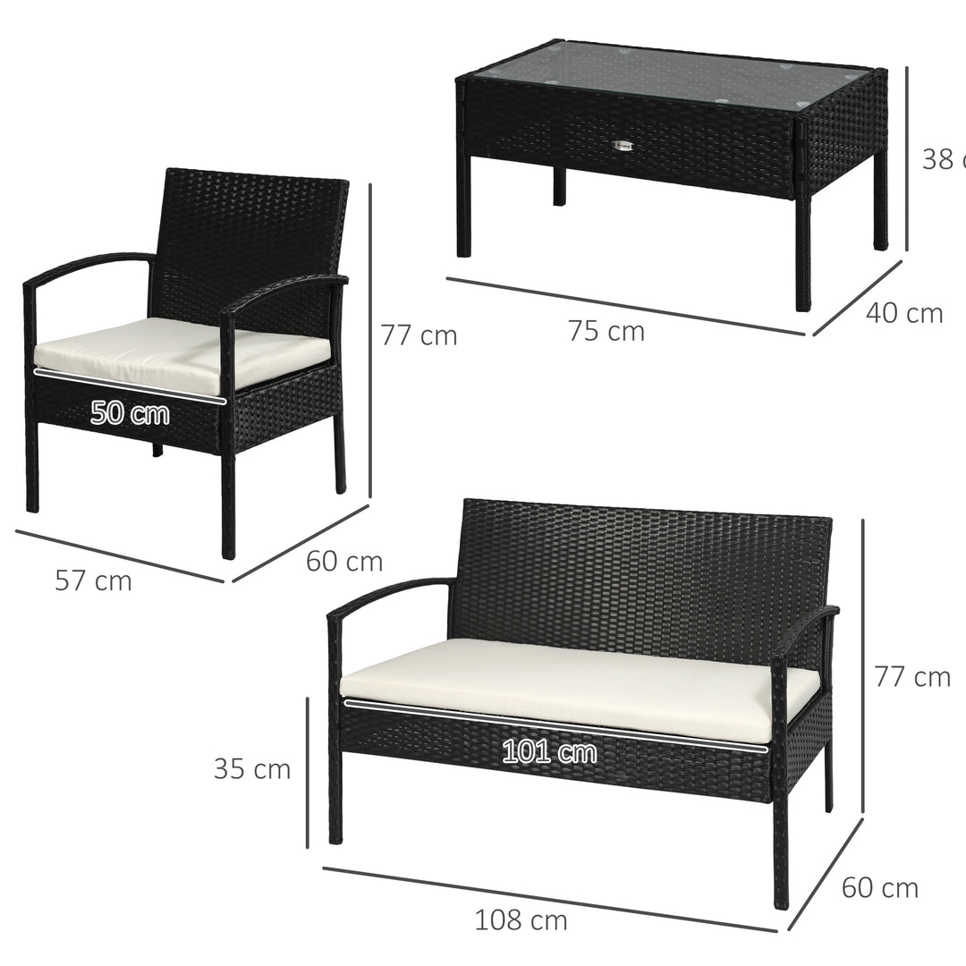 Rattan Garden Lounge Set: 4-Seater Wicker Sofa & Table