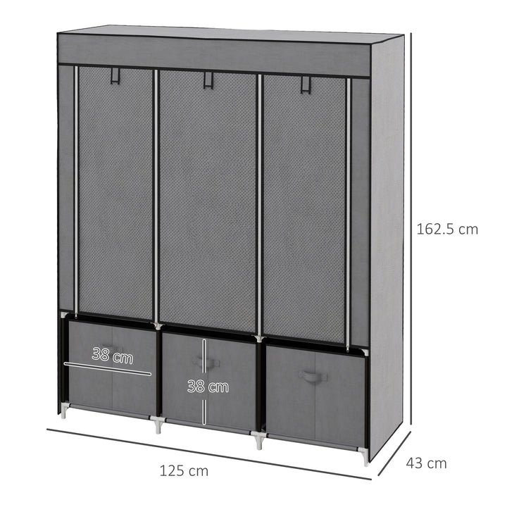 HOMCOM Fabric Wardrobe, 5 Shelves, Dark Grey