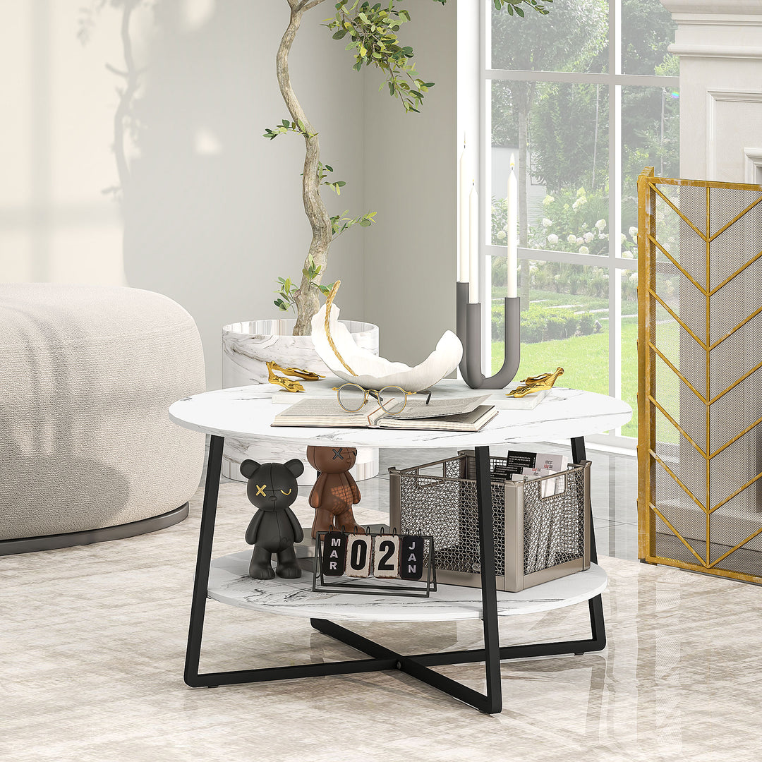 2-Tier Round Coffee Table with Storage Shelf