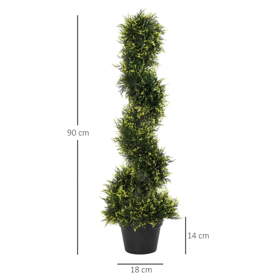 Set Of 2 Artificial Tree 90cm/3FT Artificial Spiral Topiary Trees w/ Pot Fake Greenery Plant Home Office Garden Décor Green