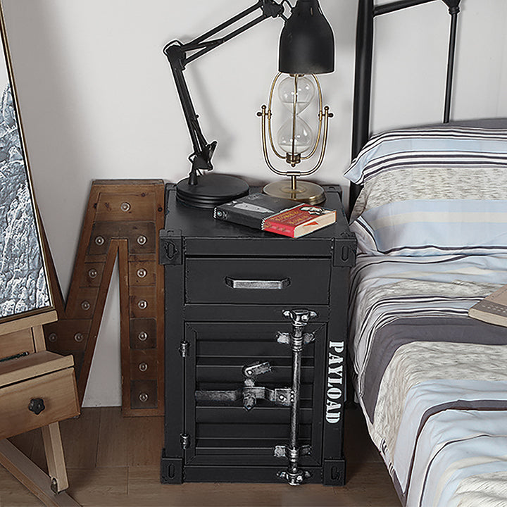 Ctainer Industrial Loft Black Nightstand Retro Bedside Storage Cabinet with Door & Drawer