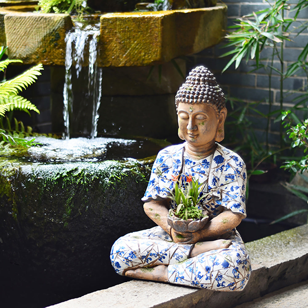 Outdoor Garden Sleeping Buddha Statue Flower Pot Planter Magnesium Oxide Sculpture Decor