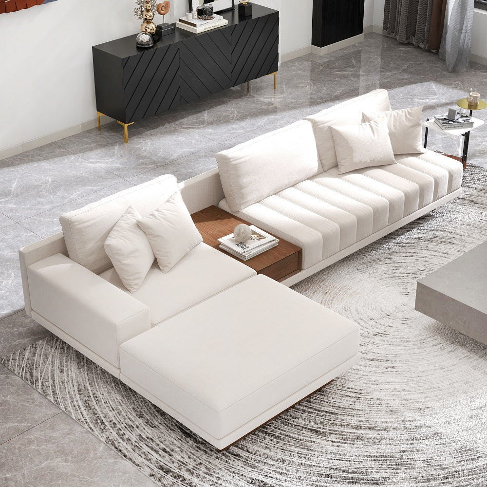 Homary 126" L-Shaped Off-White Modular Sectional Sofa with Ottoman for Living Room