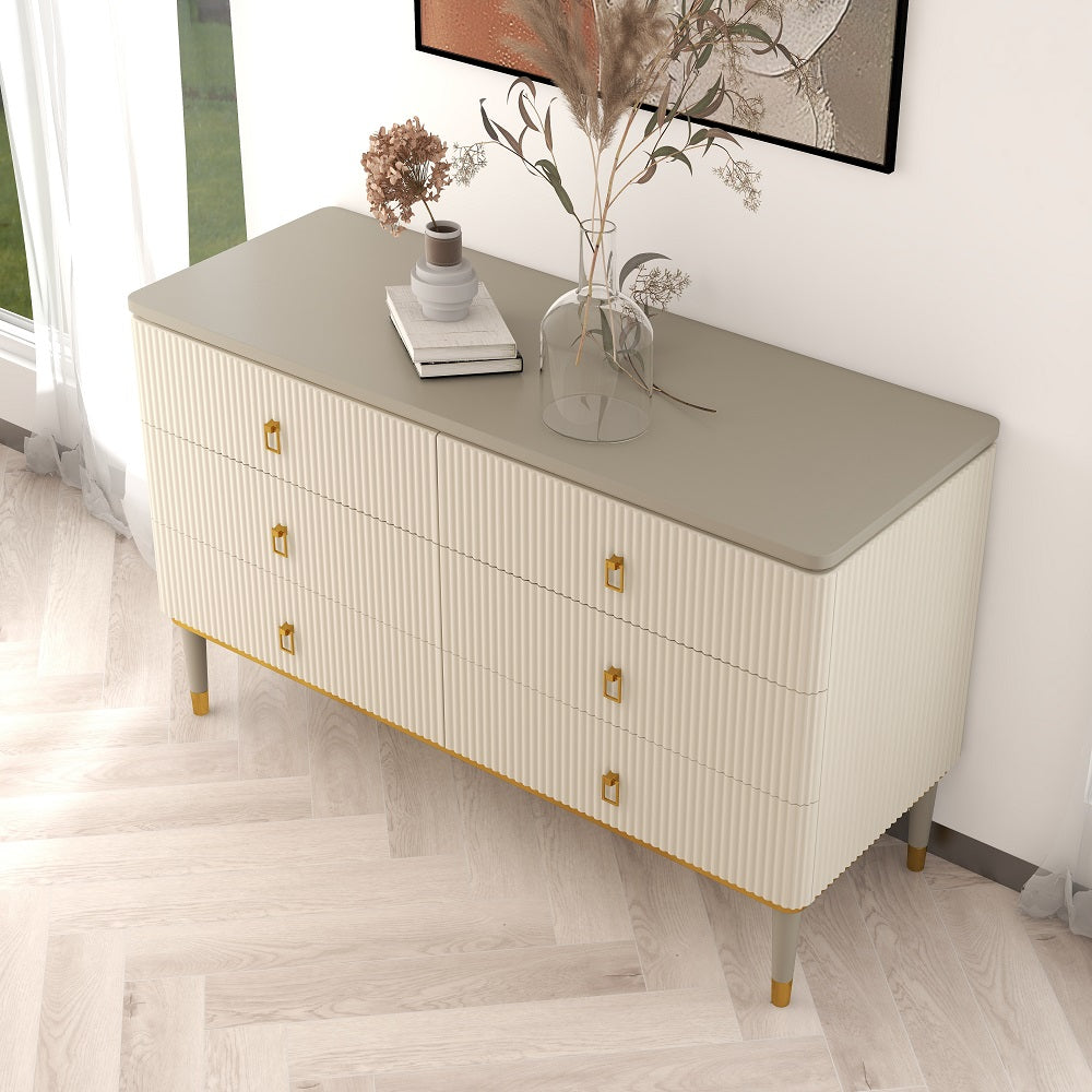 1200mm Modern Dresser 6 Drawers Buffet Cabinet with Storage in Beige & Gray