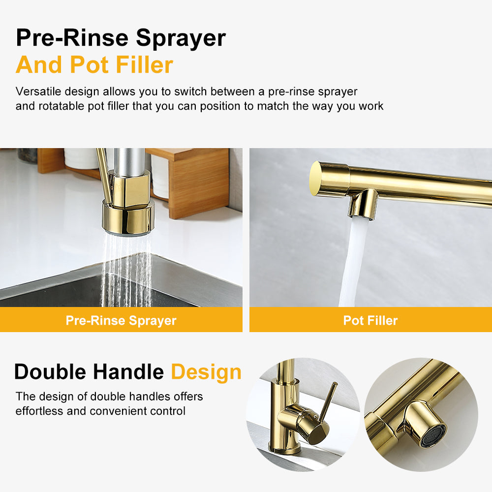 Brewst Luxury Pull Out Sprayer Double Spout Kitchen Mixer Tap Monobloc Solid Brass